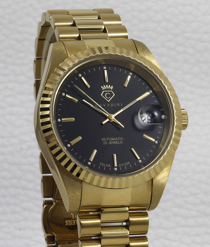 Pre-owned Cavadini Automatic Men's Watch Cal. Felsa Swiss Made Cv-334 Leonardo Gold-black