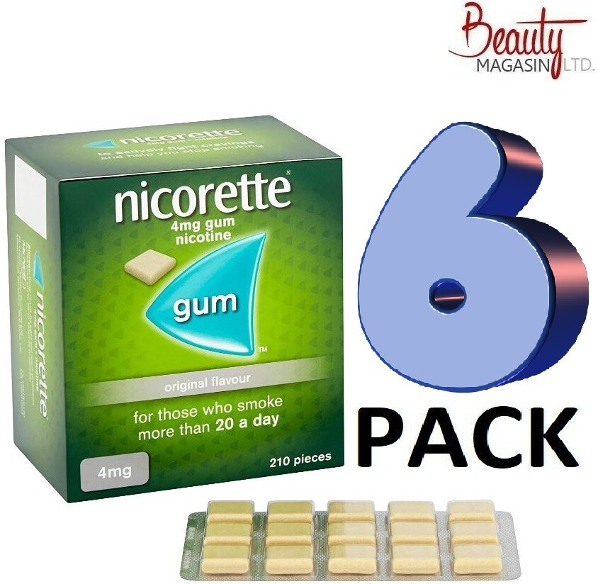 6 x Nicorette Gum 4mg Nicotine ORIGINAL Flavor, 210 Pieces NEW FREE