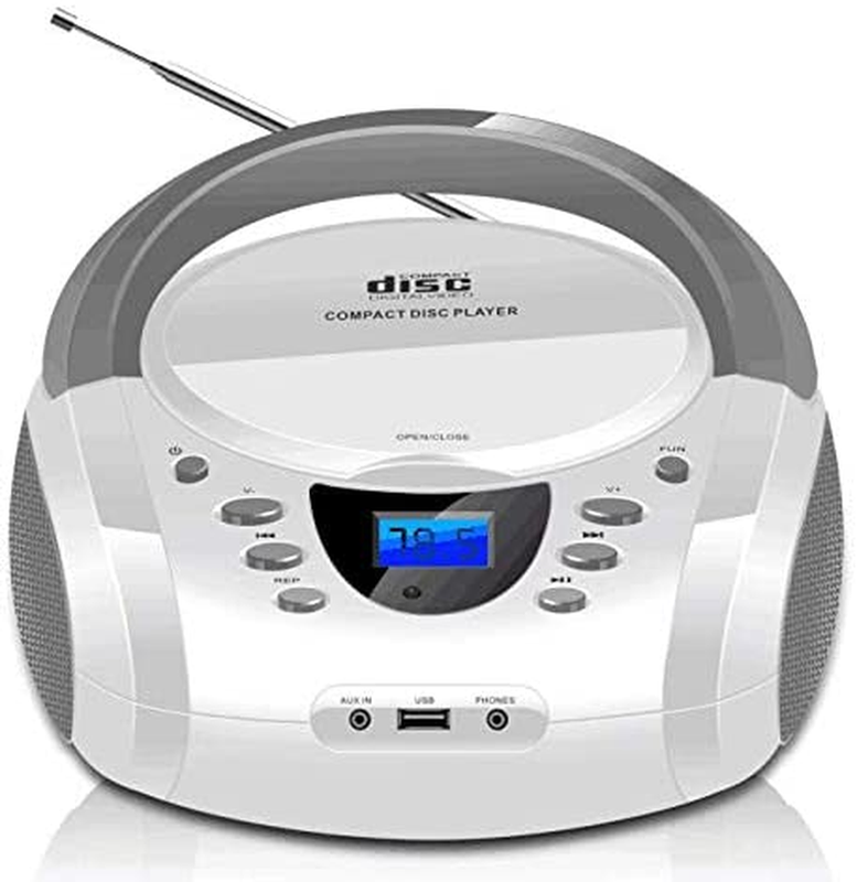 CD Player Portable Boombox with FM Radio/Usb/Bluetooth/Aux Input and Earphone