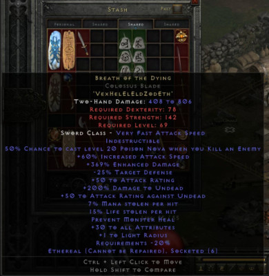 Diablo 2: Resurrected PC Xbox NL Softcore D2R   Rune word Breath of the Dying
