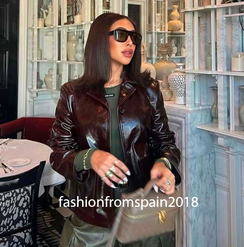 ZARA NEW WOMAN 100% LEATHER JACKET ZW COLLECTION BURGUNDY XS