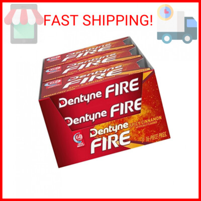 Dentyne Fire Spicy Cinnamon Sugar Free Gum, Pack of 9 (144 Total Pieces)