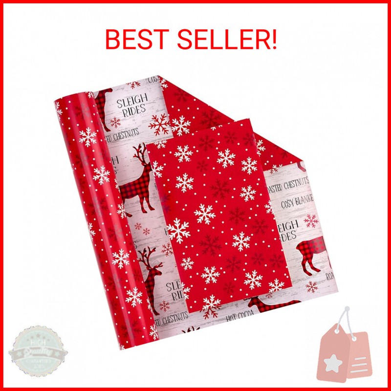 WRAPAHOLIC Reversible Christmas Wrapping Paper - Mini Roll - 17 Inch X 33 Feet -