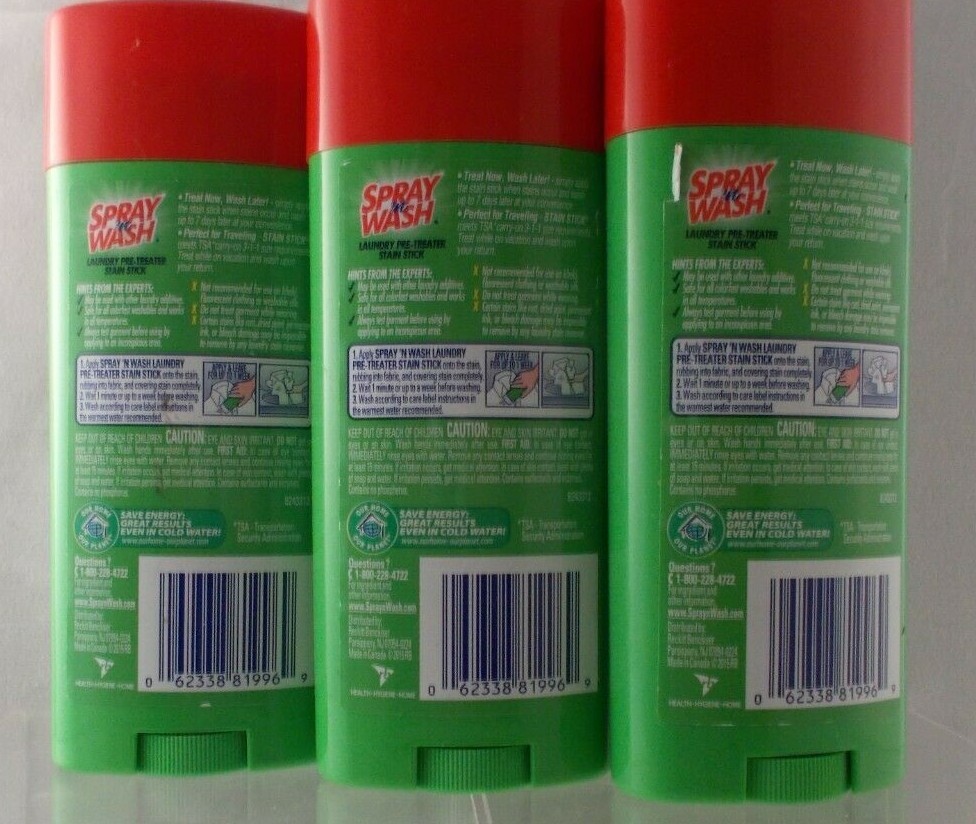 Spray 'N Wash Laundry Pre-Treater Stain Remover Stick Three 3 oz. Sticks