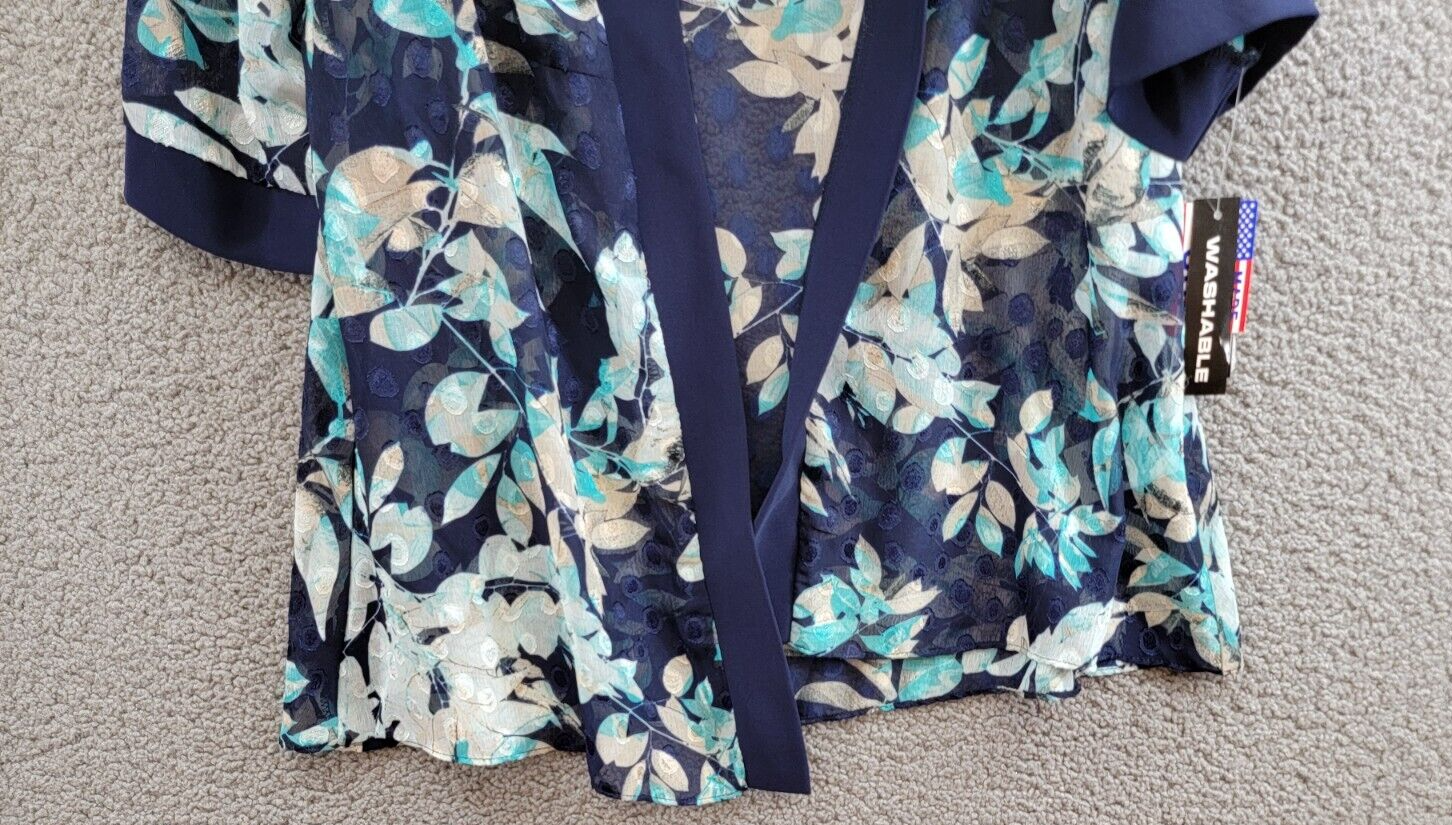 R & M Richards Floral Jacquard Jacket Womens 12 Blue Multi Open Front 3/4 Sleeve - Picture 4 of 16