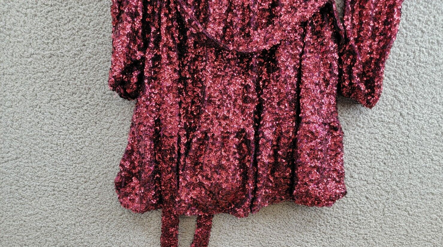 Betsy & Adam Sequin Belted Long-Sleeve Dress Women's 6 Plum V-Neck Snap Pullover - Picture 13 of 16