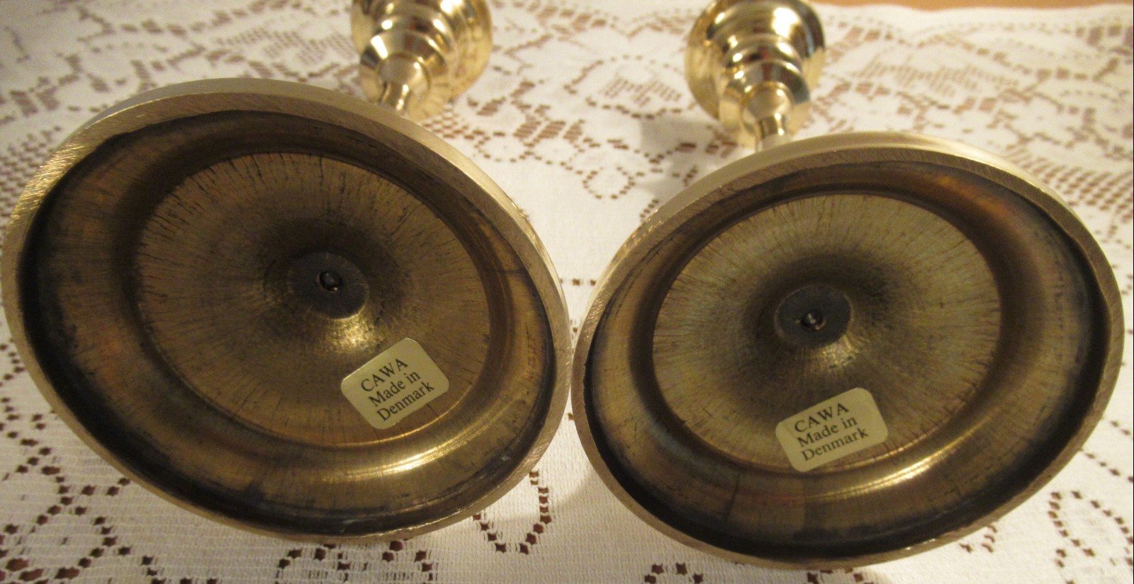 Pair Vintage Mid-Century CAWA Denmark Solid Brass Candlesticks - Near Perfect