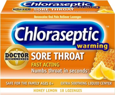 Chloraseptic Warming Sore Throat Lozenges Honey Lemon 1 DAMAGED BOX