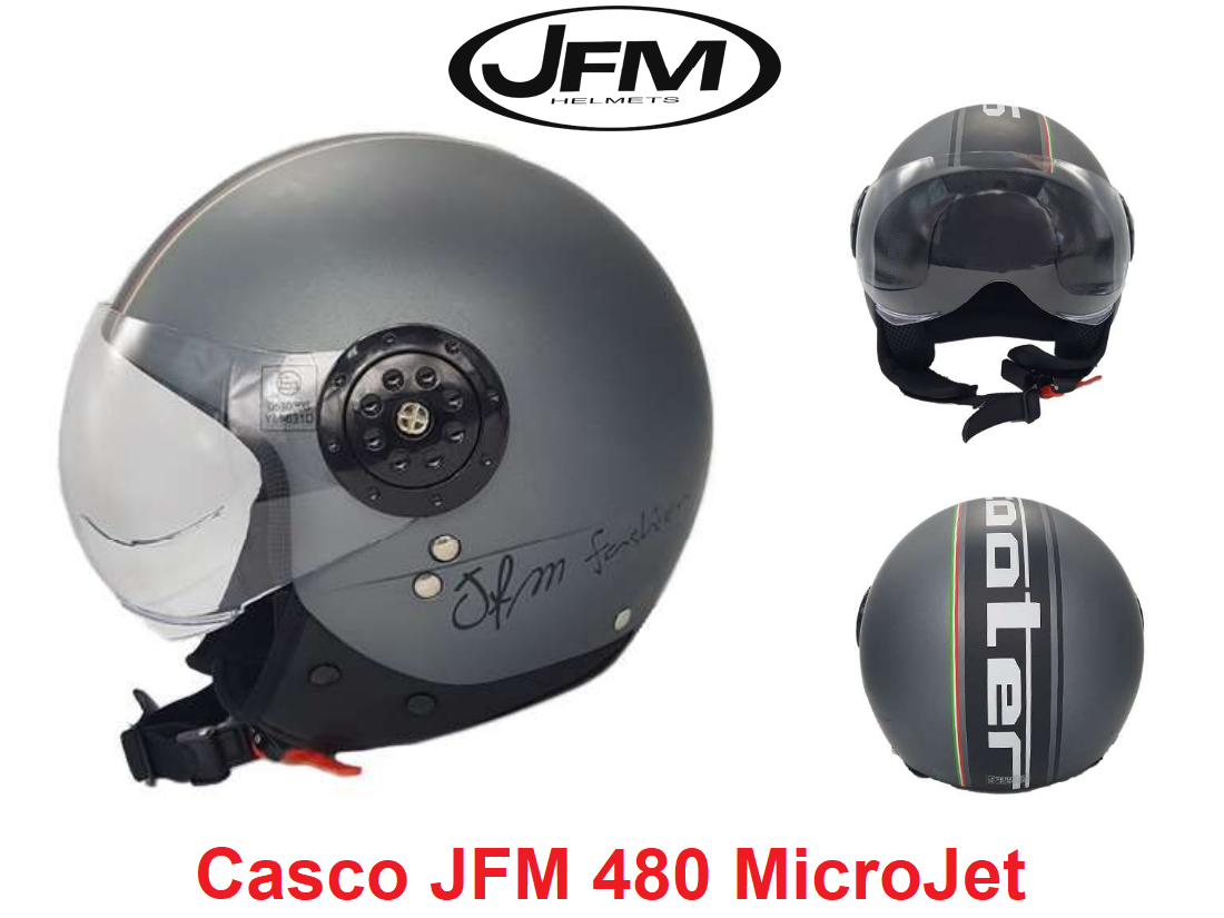 Casco Jet JFM 480 MicroJet Scooter Moto Visiera Sagomata Opaco Elmetto Taglia XL