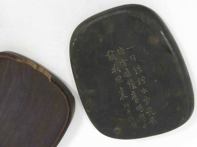 ANTIQUE CARVED INK STONE WITH ORIGINAL WOOD BOX