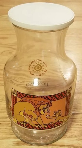 Vintage Disney The Lion King Glass Juice Jar Carafe Pitcher With RARE Lid NEW !!