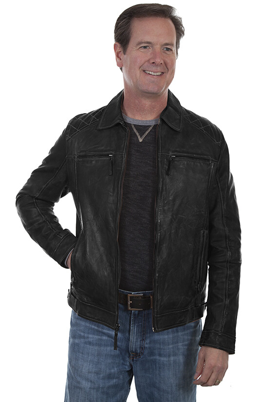 Pre-owned Scully Leatherwear Men's Washed Lamb Leather Jacket 727 In Black