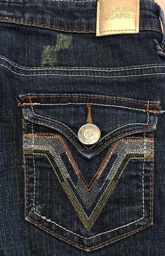 Vigoss Girls Jeans Size 12 Blue Medium Gold Back Flap Pockets Stitching D65