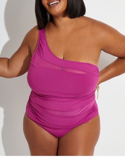 Catherine Malandrino One Shoulder Swimsuit W/ Ruching And