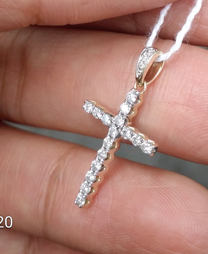 Pre-owned Handmade Deal 0.25 Ctw Round Diamond Cluster Cross Pendant Charm In 14k Gold 22 Mm In H