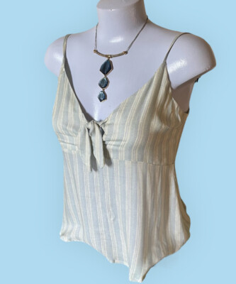Chaser Pale Aqua Gray Cream Striped Tie Front Tank Cami Top Size S 2 4 NWT
