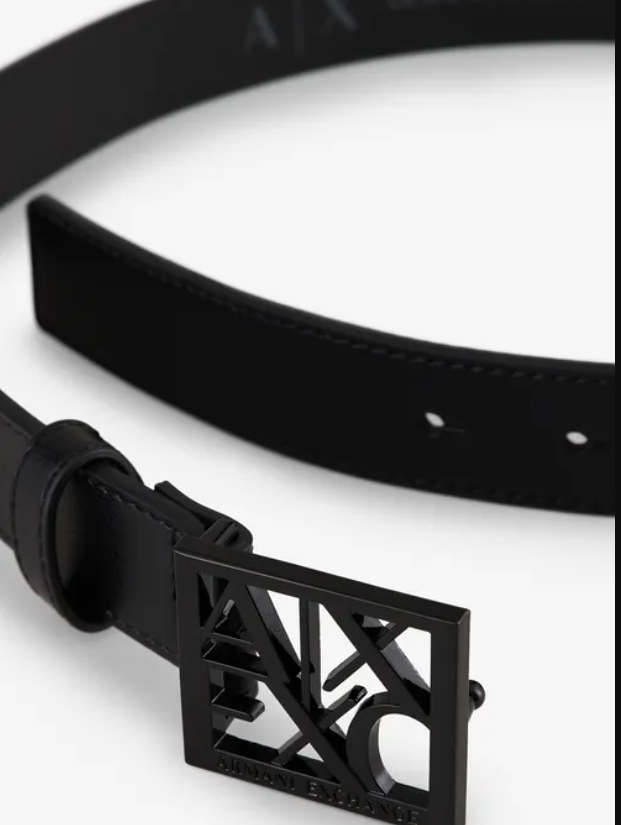 Armani Exchange ブラック ベルト Amazon.com: Armani Exchange Men's Leather Belt with Plaque