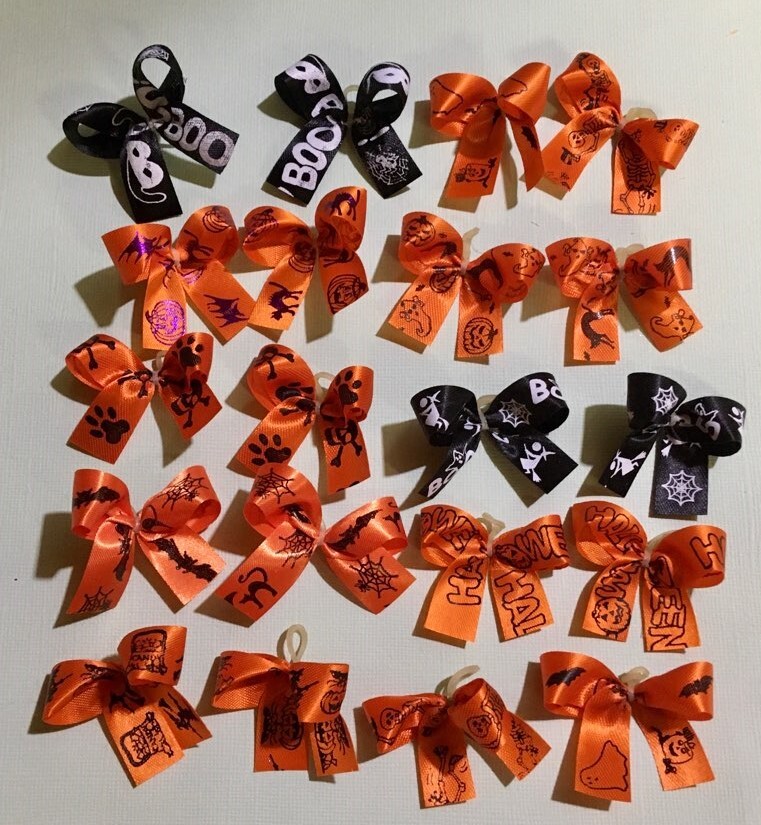 20 small Halloween dog bows Dog grooming bows Handmade USA Yorkie Poodle pet bow