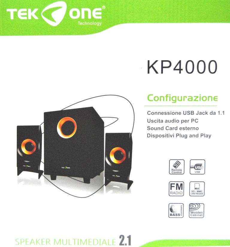 Casse Altoparlanti TeKone KP4000 Speaker Multimediale 2.1 Subwoofer Usb Pc hsb