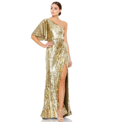 Mac Duggal EMBELLISHED CAP SLEEVE COWL NECK TRUMPET GOWN GOLDEN eBay