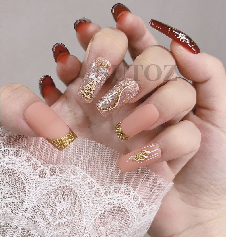 3D Christmas Gold Silver Glitter Snowflakes French Nail Art Stickers Decals NS44