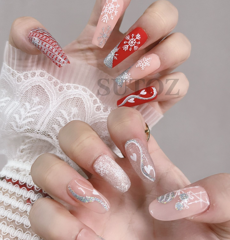 3D Christmas Gold Silver Glitter Snowflakes French Nail Art Stickers Decals NS44