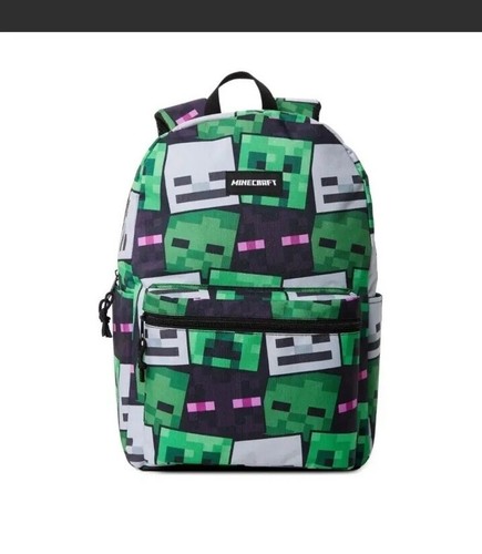 MINECRAFT CREEPER PRINTED BACKPACK BOOK BAG 17” H x 12” 