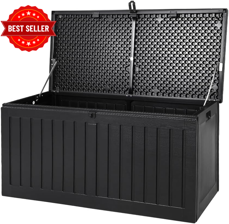 Outdoor Storage Box 270L Lockable Container Cabinet Bench Black