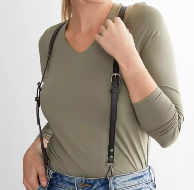 Free People Women's Dark Brown Hold Me Up Leather Suspenders Size XS/S