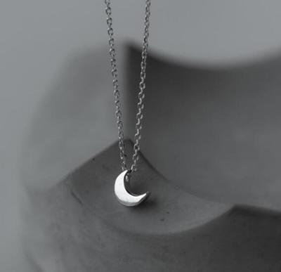Adorable Silver SP Tiny Moon Pendant Chain Necklace