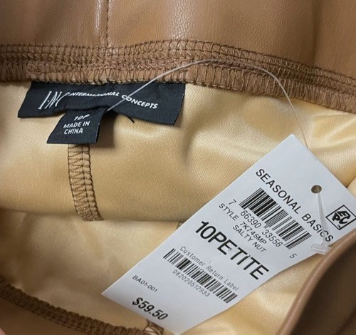 $60 INC International Concepts Women's Brown Faux-Leather Pants Petite Size 10P