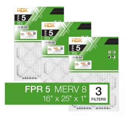 (3-Pack) 16x25x1 Air Filter Standard Pleated Furnace HVAC Filtro de aire Plisado