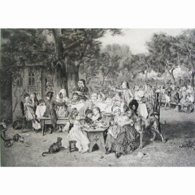 1888 Photogravure Gebbie Co, The Children's Festival by Ludwig Knaus 17''x12''