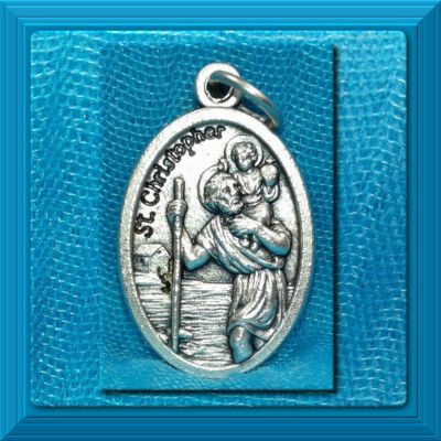 Catholic Medal St. Saint Christopher Pray for Us Oval Shape 1'' ITALIAN Made ME1b