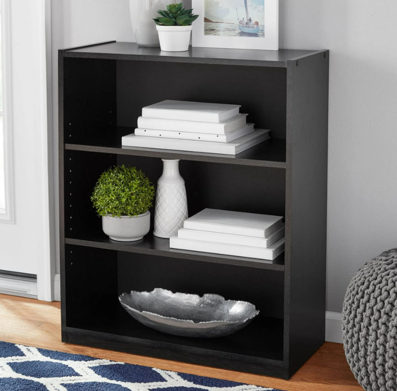 3-Shelf Bookcase with Adjustable Shelves, True Black Oak
