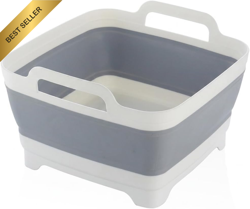 Gray Collapsible Wash Basin with Drain, 2.4Gal Collapsible Sink Portable Camping