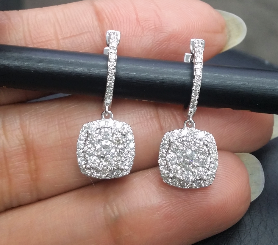 Pre-owned Handmade Deal 1.00ctw Natural Round Cluster Diamond Drop Earrings In 14k Gold In White