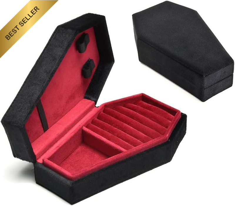 Coffin Jewelry Box for Rings, Gothic Style Jewelry Organizer with Plush Velvet I