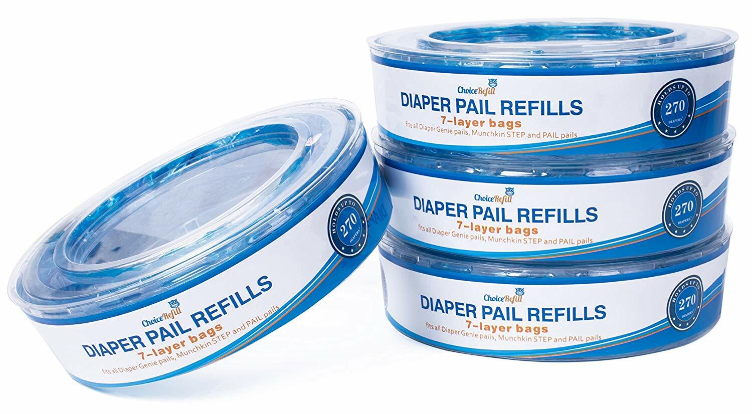 ChoiceRefill Compatible with Diaper Genie Pails, 4-Pack, 1080 Count