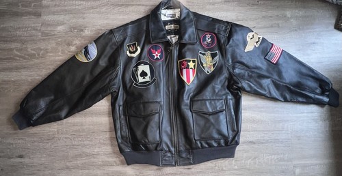 ジャケット・アウター 90s A-2 fake leather bomber jacket vtg o Vintage A2-Style Leather Flight Jacket Bomber Jacket Map