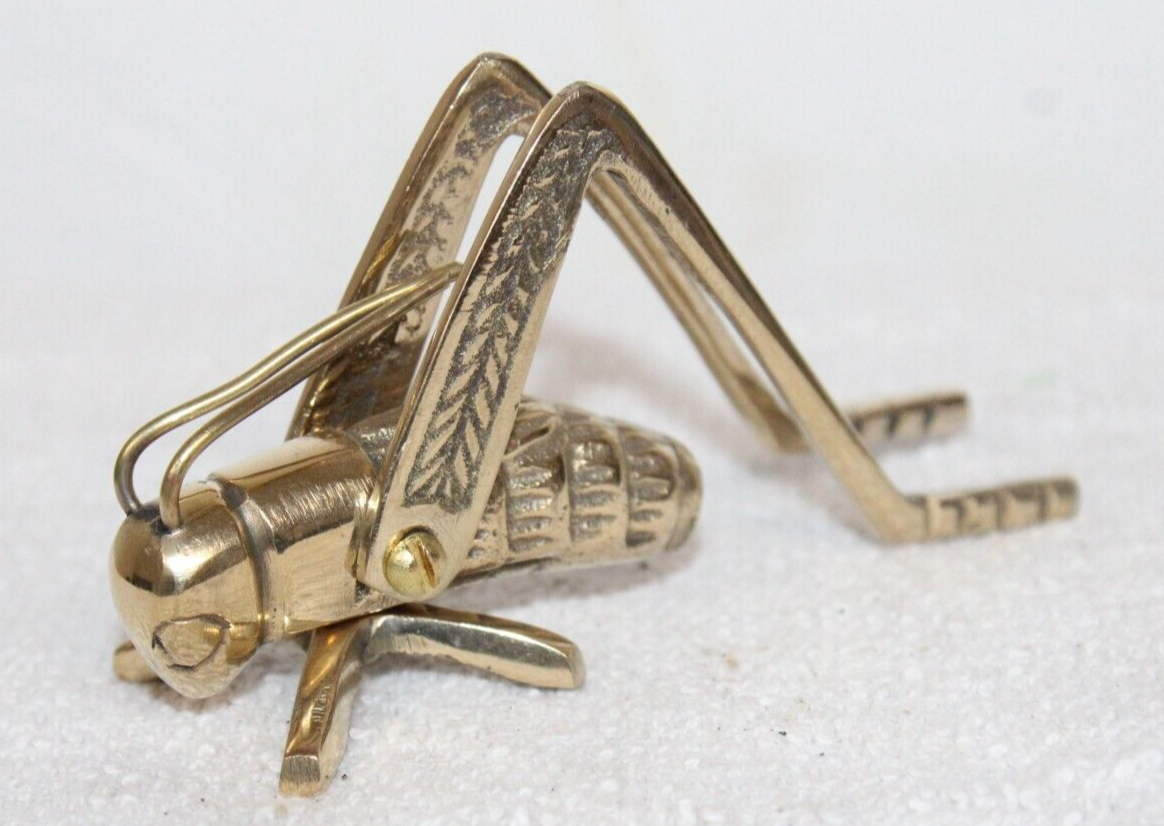 Antique Primitive Vintage Style Solid Brass Fireplace Hearth Cricket Grasshopper