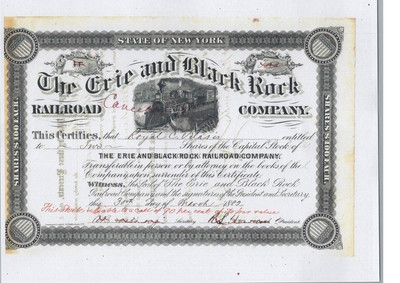 THE ERIE AND BLACK ROCK RAILROAD COMPANY.....1882 STOCK CERTIFICATE #11
