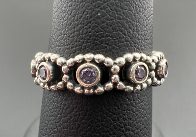 PANDORA 925 STERLING SILVER HER MAJESTY PURPLE CZ BAND RING