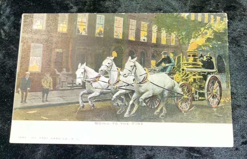 C1905  Going To The Fire Horse Drawn Tanker Firemen Antique Postcard