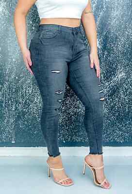 SEXY Black SKINNY Jeans SIZE 14 Womens DISTRESSED Hi Rise CURVY