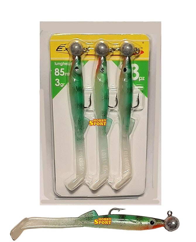 RAGLOU + JIG HEAD 3 gr COL SGOMBRO 85mm ESCA SILICONICA EXPERT PLASTIC SOFT 3 PZ