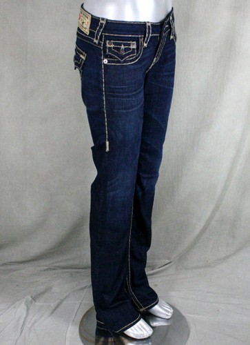 Pre-owned True Religion Jeans Women's Billy Super T Straight Retribution Natural Stitch In Blue