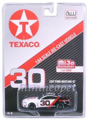 AUTOWORLD CP7438 2017 FORD MUSTANG GT 1/64 TEXACO OIL RACING #30 WHITE BLACK