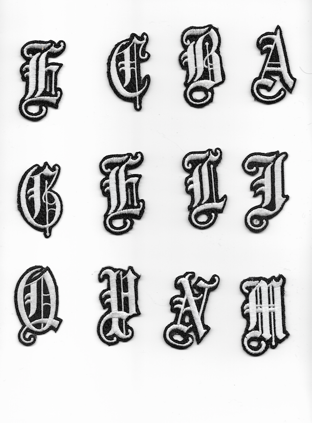 1" Old English Embroidered White Patch Pick Letters Iron On or Sew On 