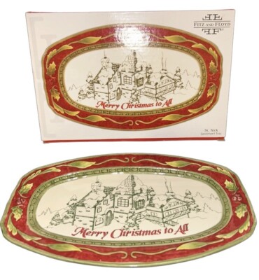 Fitz and Floyd 'Merry Christmas to All' St. Nick Sentiment Serving Tray 6x10 NIB